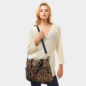 Brown Leopard Animal Print Puffer Tote Bag